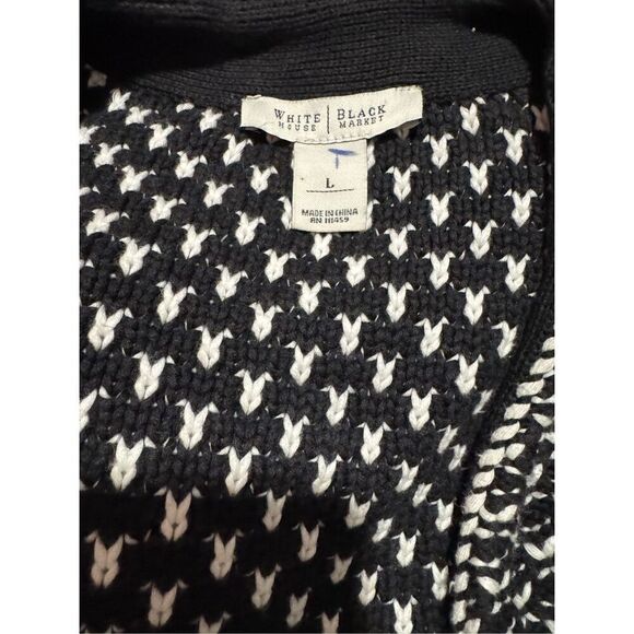 White House black market black white chunky knit crochet heavy silver button swe - Picture 2 of 7